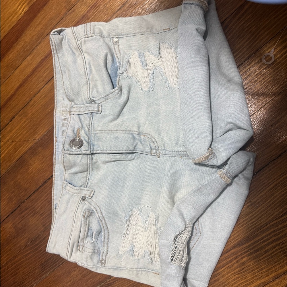 American eagle next level stretch- Light Blue Distressed Denim Shorts